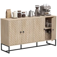 HOMCOM Sideboard Buffet Cabinet with 2 Adjustable Shelves and Steel Base, TV Stand, Coffee Bar Cabinet for Living Room, Oak(m-9)