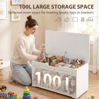 HOMCOM 31.5 Inches Storage Chest, Storage Trunk with Safety Hinge for Living Room, White Wood Grain(m-4)