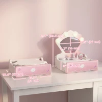 Qaba Kids Vanity Set, Makeup Table Toy with Lights, Mirror, Drawer, Accessories and Carry Handle for Girls 3-6 Years, Pink(m-3)