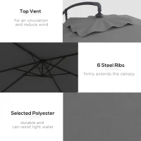 Outsunny 3(m) patio offset umbrella, with Cross Base - Dark Grey(m-5)