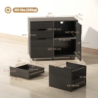 HOMCOM Filing Cabinet with File Drawer File Cabinet with Adjustable Shelf and 3 Drawers Black(m-3)