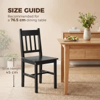 HOMCOM Dining Chairs Set of 2, Kitchen Chair with Slat Back, Pine Wood Structure for Living Room and Dining Room, Black(m-7)