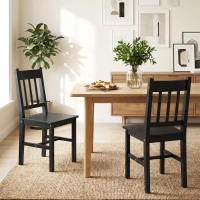 HOMCOM Dining Chairs Set of 2, Kitchen Chair with Slat Back, Pine Wood Structure for Living Room and Dining Room, Black(m-8)