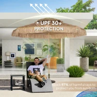 Outsunny 10 ft. Hula Thatched Tiki Patio Outdoor Umbrella with 8 Ribs, UPF30+, for Garden, Backyard, Deck, Pool, Natural(m-5)