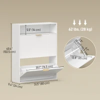 HOMCOM Shoe Cabinet with 2 Flip Drawers Narrow Shoe Storage Cabinet with Top Shelf for Entryway Hallway White(m-3)