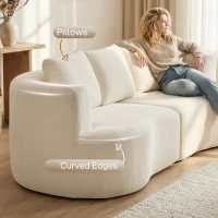 HOMCOM 3 Seater Sofa, 102" Chenille Boneless Couch with Wide Seat, Spring Cushions, High-Density Foam, 3 Pillows, Cream White(m-6)