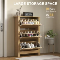 HOMCOM Shoe Storage Cabinet with 3 Flip Drawers and Adjustable Shelves for 12-18 Pairs of Shoes, Natural Wood(m-4)