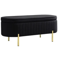 HOMCOM Upholstered Bedroom Bench, Channel Tufted Ottoman Bench with Thick Padding and Metal Legs, Black(m-9)