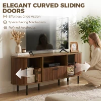 HOMCOM TV Stand for TVs up to 60", Modern Entertainment Center with Curved Sliding Doors and Storage, Brown(m-4)
