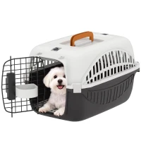 PawHut Airline Approved Pet Carrier for Mini Dogs and Cats with Steel Wire Door, Water Bowl, for Car, Airplane, Outdoor, Balck(m-13)