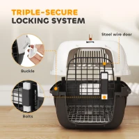 PawHut Airline Approved Pet Carrier for Mini Dogs and Cats with Steel Wire Door, Water Bowl, for Car, Airplane, Outdoor, Balck(m-5)