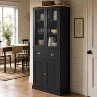HOMCOM 72" Freestanding Kitchen Pantry Cabinet, Tall Storage Cabinet with Glass Doors, Drawer and Adjustable Shelves for Dining Room, Black(m-2)