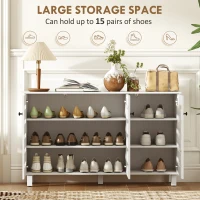 HOMCOM Shoe Cabinet with 3 Slatted Doors, 3-tier Shelving Rack Cabinet with Adjustable Shelves for 15 Pairs of Shoes, White(m-4)