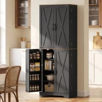 HOMCOM 166 cm Kitchen Pantry Cabinet Adjustable Shelves Tall Storage Cabinet Door Shelves 8 Shelves Brown Black(m-1)