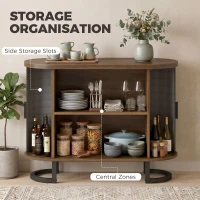 HOMCOM Sideboard Buffet Cabinet with Curved Tambour Doors, Thick Tabletop and Arc Metal Legs Brown and Black(m-5)