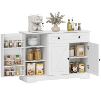 HOMCOM Sideboard Buffet Cabinet, Farmhouse Coffee Bar Cabinet with Door Shelves, Adjustable Shelves, Drawer, Barn Doors, White(m-9)