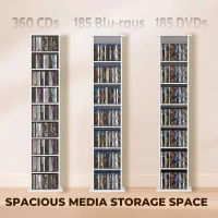HOMCOM 9-Tier DVD Shelf with 7 Adjustable Shelves, Slim CD Shelf, Holds 252 CDs, 147 DVDs or 189 Blu-rays, White(m-4)