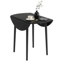HOMCOM Folding Dining Table, Round Drop Leaf Kitchen Table for Small Spaces with Wood Legs, Black(m-11)
