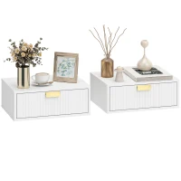 HOMCOM Modern Floating Nightstands Set of 2, Wall Mounted Bedside Tables with Wave Drawer White(m-9)