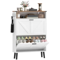 HOMCOM Shoe Storage Cabinet with 2 Flip Drawers, Farmhouse Narrow Shoe Cabinet, Holds Up to 16 Pairs, White(m-9)