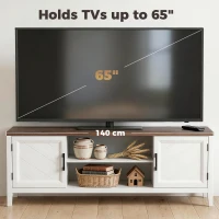 HOMCOM TV Stand for TVs up to 65 Inch, Entertainment Center with 2 Open Shelves, 2 Cabinets, Thick Top, White and Brown(m-7)