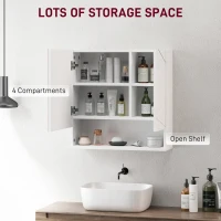 kleankin Medicine Cabinet, Wall Mounted Bathroom Mirror Cabinet with Mirrored Door, Adjustable Shelf and Soft Close Mechanism(m-4)