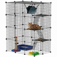 PawHut 4-Tier DIY Large Cat Cage with Hammock, Platforms, Ramps, Accessories for 1-3 Cats, Indoor Use, Black(m-9)