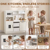 Qaba Play Kitchen, Kids Kitchen Playset with Coffee Machine, Ice Maker, Microwave, Oven, Storage, Gift for Toddlers 3+, White(m-4)