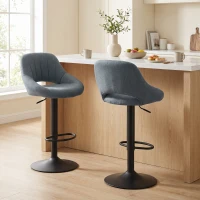 HOMCOM Swivel Bar Stools Set of 2, Linen Upholstered Counter Height Barstools with Round Metal Base(m-1)