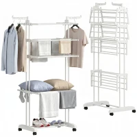 HOMCOM 5-Tier Clothes Drying Rack, Foldable Laundry Drying Rack with Wheels, Side Wings, White(m-13)
