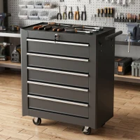 HOMCOM Rolling Tool Chest, 5-Drawer Lockable Tool Cabinet with 4 Wheels, Handle, Toolbox Storage Organizer for Garage, Workshop, Repair Shop, Black(m-1)