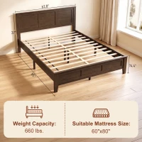 HOMCOM Queen Size Bed Frame with Headboard and Footboard, Mid-Century Modern Platform Bed Frame with Under-Bed Storage, Walnut(m-3)