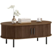 HOMCOM Coffee Table with Sliding Tambour Doors and Storage Center Table with Metal Legs, 39", Brown(m-13)