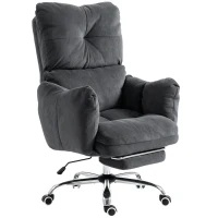 HOMCOM Office Chair with Foot Rest, Ergonomic Reclining Computer Gaming Chair w/ Snow Flannel Fabric, Thick Cushion, Dark Grey(m-2)