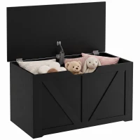 HOMCOM 31.5 Inches Storage Chest, Storage Trunk with Safety Hinge for Living Room, Black Wood Grain(m-13)
