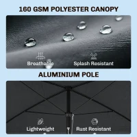 Outsunny 6.5x4ft Rectangle Patio Umbrella Aluminum Tilt Adjustable Garden Parasol Sun Shade Outdoor Canopy Grey(m-4)
