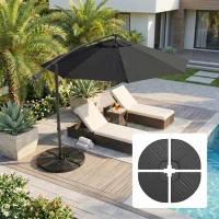 Outsunny 4PCs Cantilever Umbrella Base Weights for Offset Banana Parasol, Wicker Effect HDPE Water or Sand Filled Patio Umbrella Weights with Built-in Handles, Black(m-8)