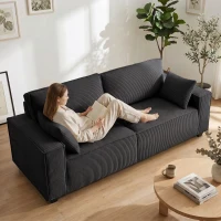 HOMCOM 86" 3 Seater Sofa, Modern Corduroy Upholstered Couch, Dark Grey(m-7)