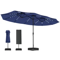 Outsunny Double-sided Patio Umbrella with Base Included & 48 LED Lights 15ft Dark Blue(m-9)