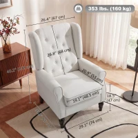 HOMCOM Fabric Accent Chair, Button Tufted Armchair, Upholstered Modern Living Room Chair, Wingback Chair with Wood Legs, Rolled Arms, Thick Padding for Bedroom, White(m-3)