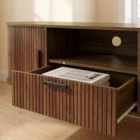 HOMCOM TV Stand for TVs up to 60", Modern Entertainment Center with Curved Sliding Doors and Storage, Brown(m-9)