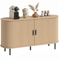 HOMCOM Fluted Sideboard Buffet Cabinet, 55" Mid Century Coffee Bar Cabinet with Sliding Doors and Adjustable Shelves, Natural(m-13)
