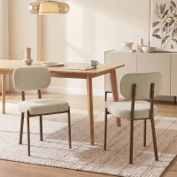 HOMCOM Upholstered Linen Fabric Kitchen Chairs, Modern Dining Chairs Set of 2 with Metal Legs, Beige(m-1)