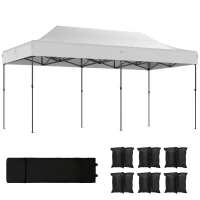 Outsunny 10 x 20 ft Pop Up Canopy Tent, Heavy Duty UPF50+ Outdoor Portable Instant Canopy Shelter with Wheeled Bag, White(m-2)