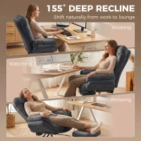 HOMCOM Criss Cross Chair with Wheels, Waterfall Armrests, Overstuffed Wide Office Chair with Footrest, Dark Grey(m-6)