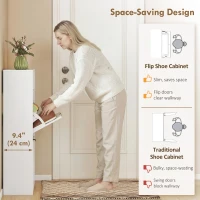 HOMCOM Shoe Cabinet with 2 Flip Drawers Narrow Shoe Storage Cabinet with Top Shelf for Entryway Hallway White(m-4)