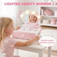 Qaba Kids Vanity Set, Makeup Table Toy with Lights, Mirror, Drawer, Accessories and Carry Handle for Girls 3-6 Years, Pink(m-4)