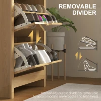 HOMCOM Shoe Storage Cabinet with 3 Flip Drawers and Adjustable Shelves for 12-18 Pairs of Shoes, Natural Wood(m-6)
