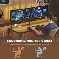 HOMCOM 76" Gaming Desk, Reversible Computer Table with RGB Lights, USB Ports, Monitor Stand and 2 Fabric Drawers, Black(m-7)