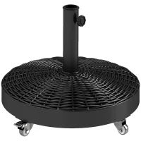 Outsunny Round Umbrella Base with Wheels, Cement-Filled 55 lbs Parasol Stand, Black - Great for Garden and Patio(m-9)